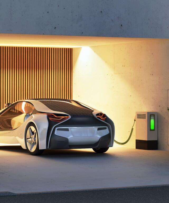 Electric vehicle charging at home inside the garage