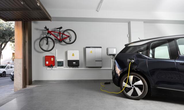 Electric vehicle charging inside a garage